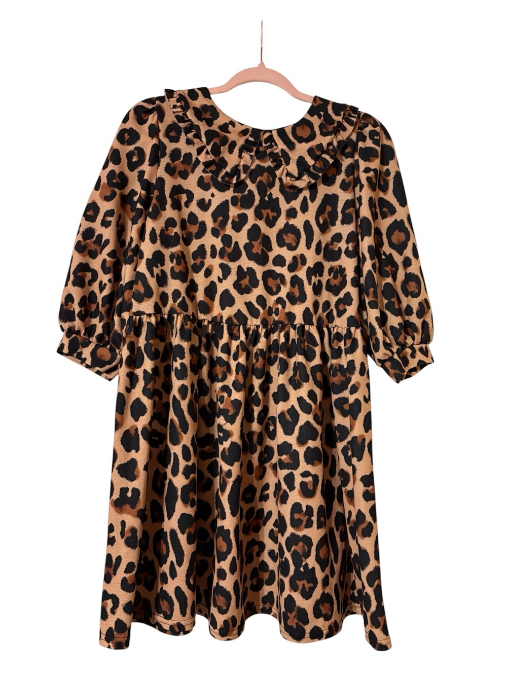 Leopard Print Puff Sleeve Dress - Tan & Black